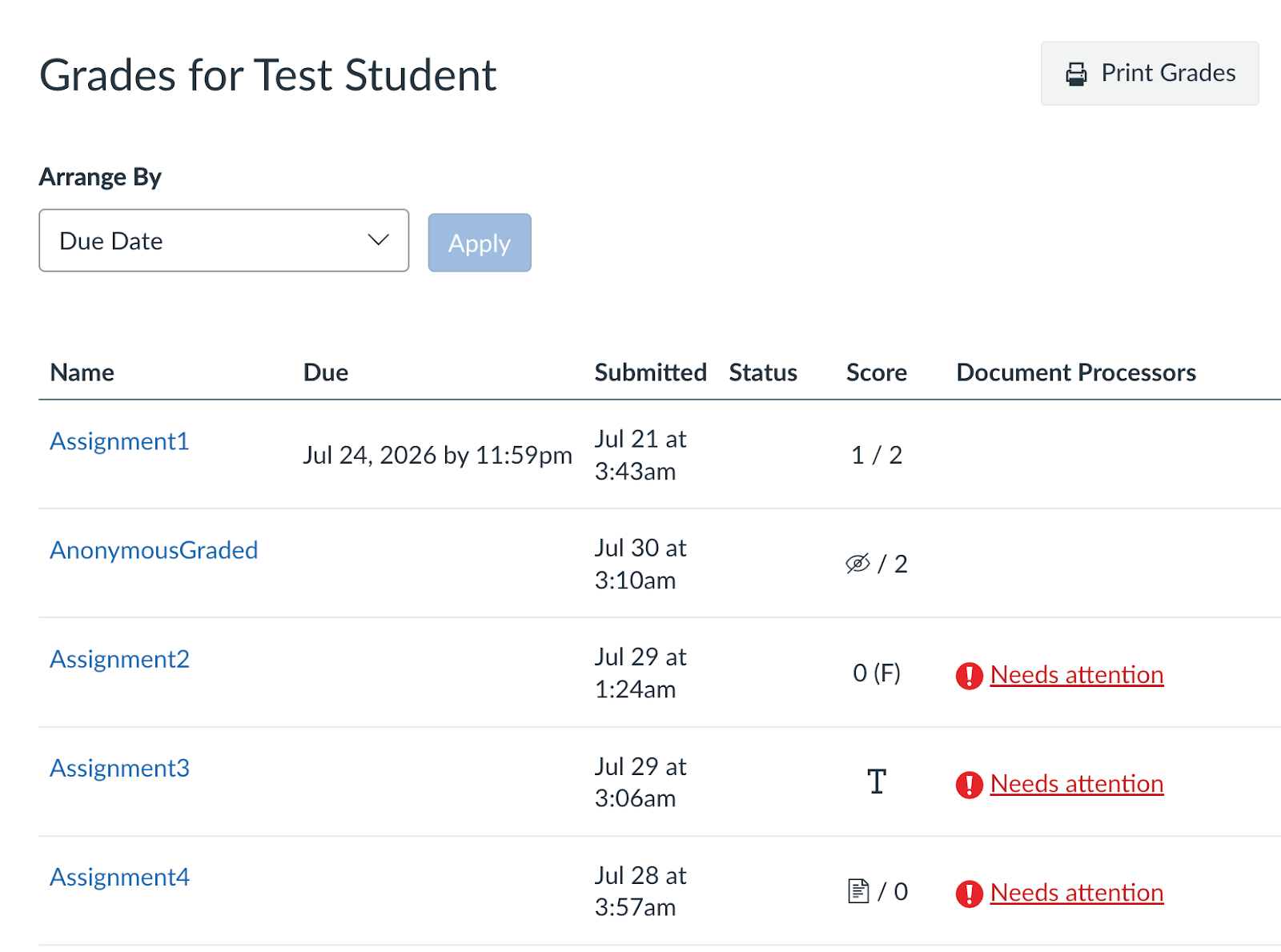 Reports visible in gradebook